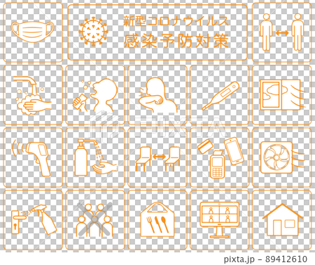 新型コロナウイルス COVID-19 感染症対策ポスター　アイコン セット 89412610