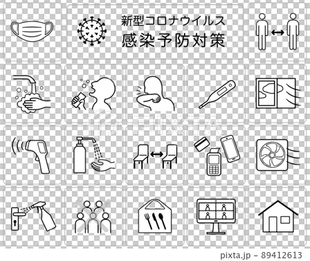 新型コロナウイルス COVID-19 感染症対策ポスター　アイコン セット 89412613