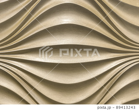 Beige 3D interior decorative wall panel with wavy pattern. Texture of pearl light brown background. 89413243
