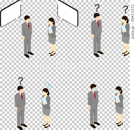 Business person work isometric male female whole body balloon illustration material set 89413372