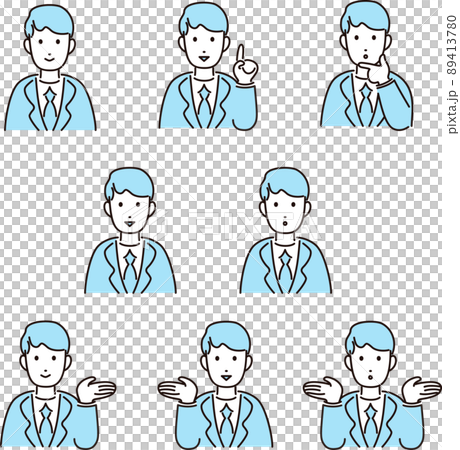 人物　男性　ビジネス　スーツ　上半身　手　イラスト　ポーズ　バリエーション　セット 89413780