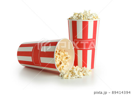 Cups with popcorn isolated on white background Cups with popcorn isolated on white background 89414394