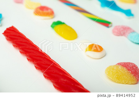 Gummy candies on white background, close up Gummy candies on white background, close up 89414952