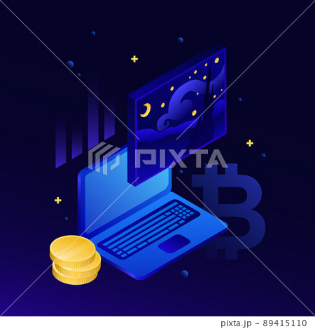 Cryptocurrency and NFT Illustration. Online Shopping, Digital Art Selling Cryptocurrency and NFT Illustration. Online Shopping, Digital Art Selling 89415110