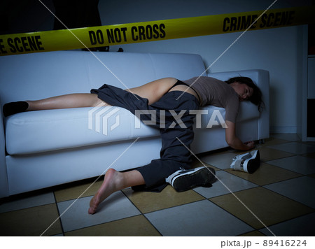 Crime Scene - Woman dead lying on the couch Crime Scene - Woman dead lying on the couch 89416224