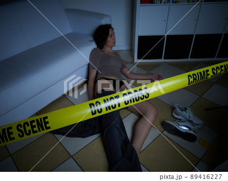 Crime Scene - Woman dead lying on the floor Crime Scene - Woman dead lying on the floor 89416227