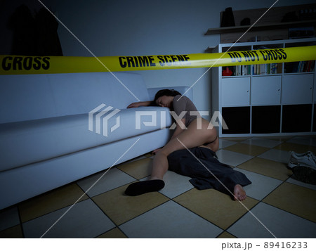 Crime Scene - Woman dead lying on the floor 89416233