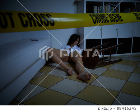 Crime Scene - Woman dead lying on the floor Crime Scene - Woman dead lying on the floor 89416245