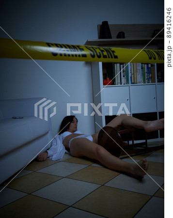 Crime Scene - Woman dead lying on the floor Crime Scene - Woman dead lying on the floor 89416246