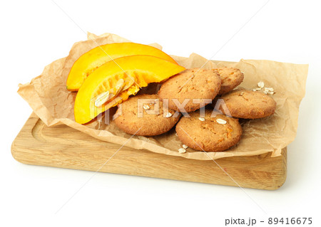 Tasty pumpkin cookies isolated on white background 89416675