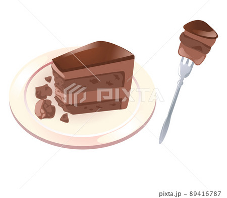 食べかけチョコレートケーキのイラスト素材