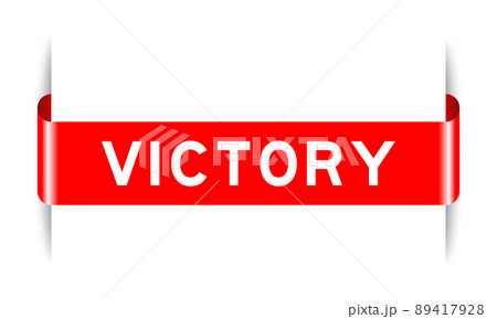 Red color inserted label banner with word victory on white background 89417928