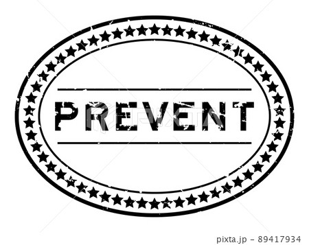 Grunge black prevent word oval rubber seal stamp on white background 89417934