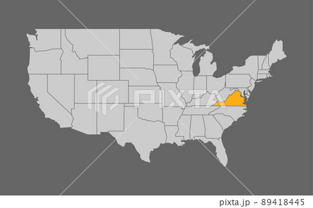 Map of the United States with Virginia highlight 89418445