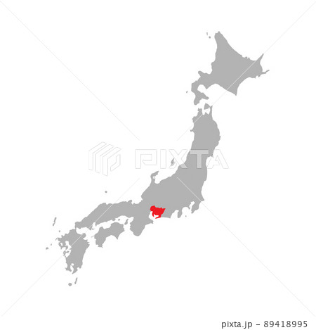 Aichi prefecture highlighted on the map of Japan 89418995