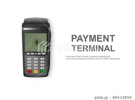 Vector Realistic 3d Touch NFC Mobile Payment Machine. POS Terminal Closeup Isolated on White. Design Template of Bank Payment Wireless Contactless Terminal, Mockup. Payments device. Top View Vector Realistic 3d Touch NFC Mobile Payment Machine. POS Terminal Closeup Isolated on White. Design Template of Bank Payment Wireless Contactless Terminal, Mockup. Payments device. Top View 89419850