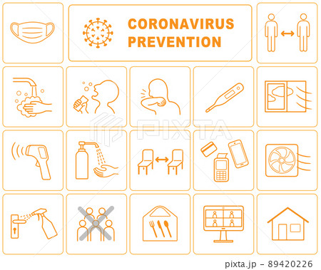英語版　新型コロナウイルス COVID-19 感染症対策ポスター　アイコン セット 89420226
