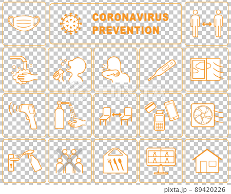 英語版　新型コロナウイルス COVID-19 感染症対策ポスター　アイコン セット 89420226