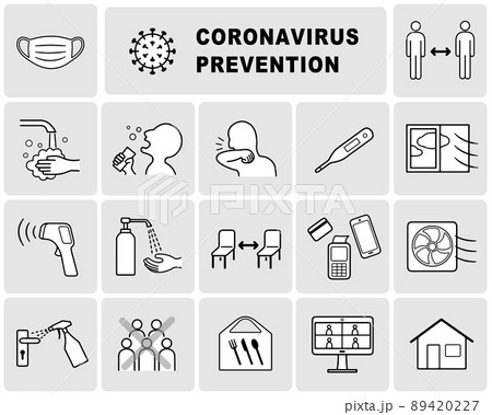 英語版　新型コロナウイルス COVID-19 感染症対策ポスター　アイコン セット 89420227