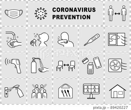 英語版　新型コロナウイルス COVID-19 感染症対策ポスター　アイコン セット 89420227