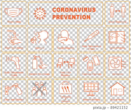英語版 新型コロナウイルス COVID-19 感染症対策ポスター アイコン セット 英語版 新型コロナウイルス COVID-19 感染症対策ポスター アイコン セット 89421152