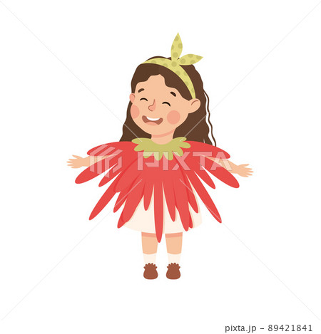 Little Girl in Theater Play Wearing Flower Costume Performing on Stage Vector Illustration 89421841