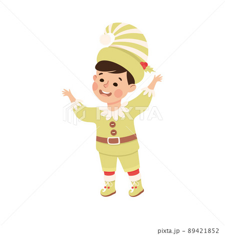Little Boy in Theater Play Wearing Green Elf Costume Performing on Stage Vector Illustration Little Boy in Theater Play Wearing Green Elf Costume Performing on Stage Vector Illustration 89421852