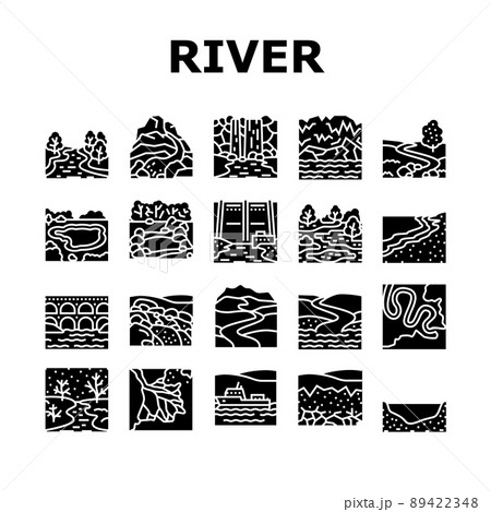 River And Lake Nature Landscape Icons Set Vector 89422348