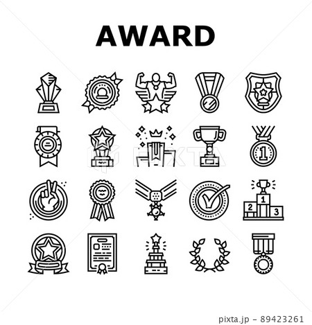 Award For Winner In Championship Icons Set Vector 89423261