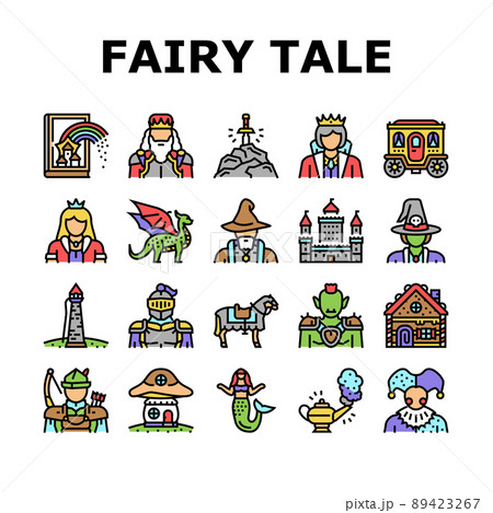 Fairy Tale Magical Story Book Icons Set Vector 89423267