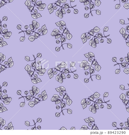 Seamless pattern engraved tree branches. Vintage background summer twigs in hand drawn style. 89423290