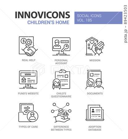 Preparation of documents for adoption - line design style icons set 89423503