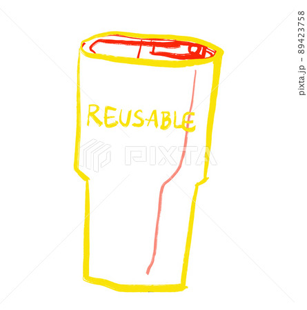 Reusable cup glass Primary color scheme red blue yellow object hand drawn illustration 89423758