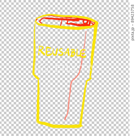Reusable cup glass Primary color scheme red blue yellow object hand drawn illustration 89423758