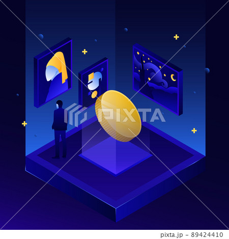 Isometric NFT Illustration, Dark Blue Design Element Isometric NFT Illustration, Dark Blue Design Element 89424410