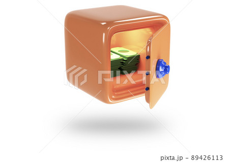 Safe with money and dollars. Icons of safe for bank. Vault with lock. Protection, security concept. 3D render Safe with money and dollars. Icons of safe for bank. Vault with lock. Protection, security concept. 3D render 89426113