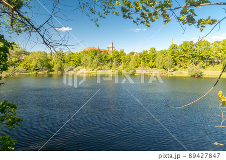 View on lake Dlugie (Long) at sunny day in Olsztyn, Poland. 89427847