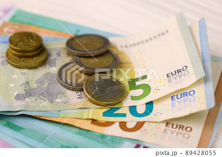 Euro money bills and coins close up. Big amount of euro money on table. Business and budget Euro money bills and coins close up. Big amount of euro money on table. Business and budget 89428055
