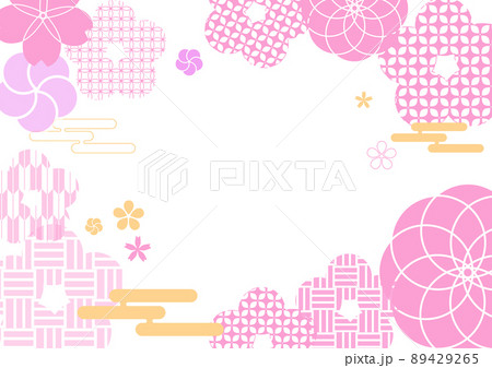 和風花柄　日本風背景フレーム　ピンク 89429265