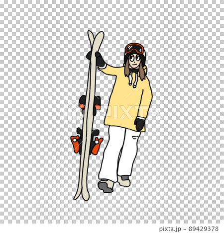 穿著黃色連帽衫的女性滑雪板運動員 穿著黃色連帽衫的女性滑雪板運動員 89429378