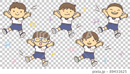 ユニフォームを着てみんなで楽しそうにダンスを踊る、男の子たち ユニフォームを着てみんなで楽しそうにダンスを踊る、男の子たち 89431625