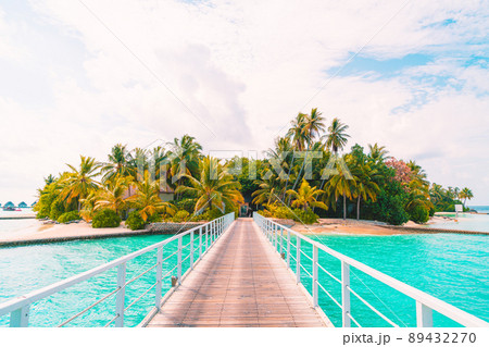 Beautiful tropical Maldives resort hotel and island with beach and sea 89432270