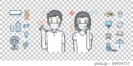Mask + heat stroke illustration material set 89434737