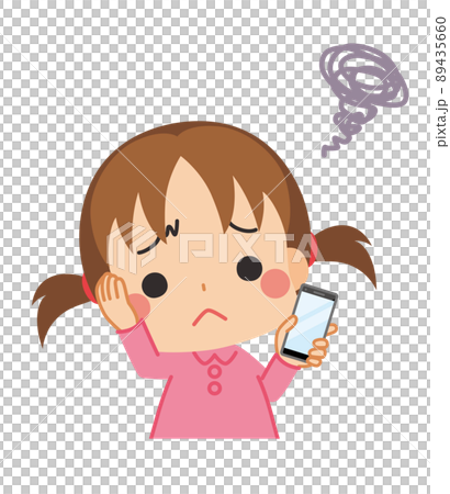 Illustration of a cute girl who is worried about holding a smartphone White background Clip art Upper body vector Illustration of a cute girl who is worried about holding a smartphone White background Clip art Upper body vector 89435660