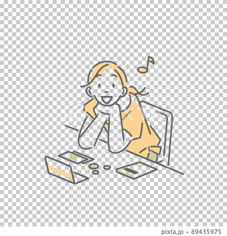 A simple and fashionable line drawing illustration of a woman who struggles to make money A simple and fashionable line drawing illustration of a woman who struggles to make money 89435975