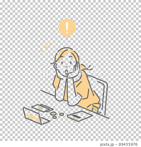 一個簡單而時尚的線條畫插圖，描繪了一個努力賺錢的女人 89435976