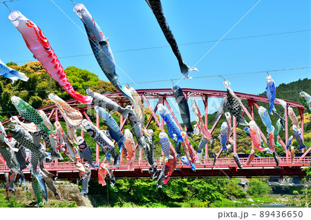佐賀県　風薫る川上峡に泳ぐ五月鯉 89436650