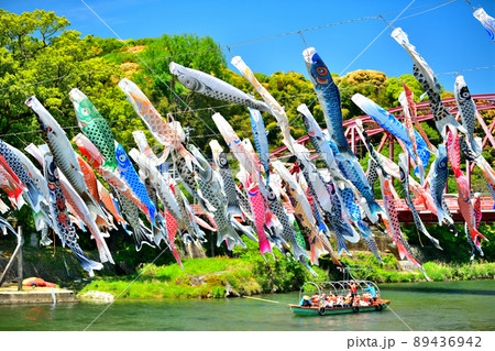 佐賀県　風薫る川上峡に泳ぐ五月鯉 89436942