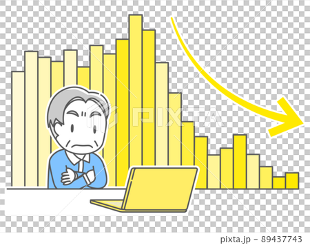 A senior man who thinks by looking at the chart that goes down to the right on a computer 89437743