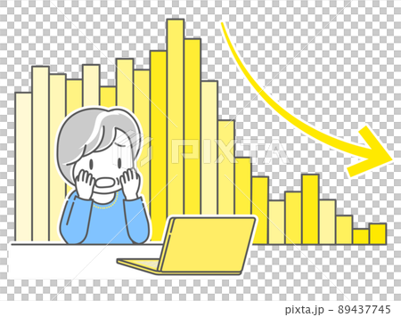 A senior woman who is worried when she sees a downward-sloping chart on her computer A senior woman who is worried when she sees a downward-sloping chart on her computer 89437745